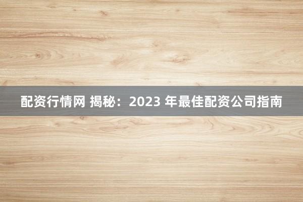 配资行情网 揭秘：2023 年最佳配资公司指南