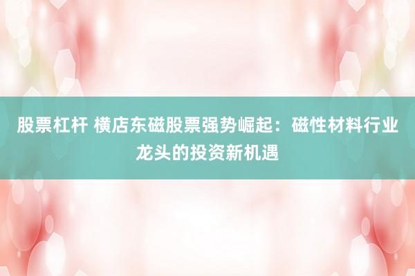 股票杠杆 横店东磁股票强势崛起：磁性材料行业龙头的投资新机遇