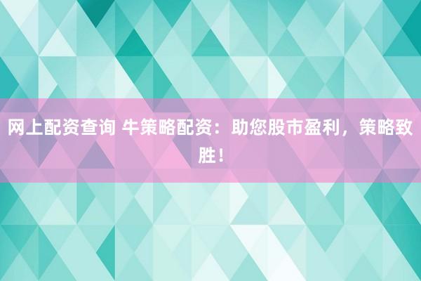 网上配资查询 牛策略配资：助您股市盈利，策略致胜！