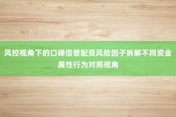 风控视角下的口碑信誉配资风险因子拆解不同资金属性行为对照视角
